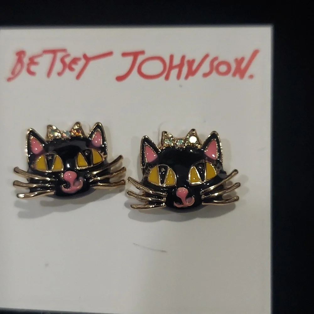 Betsey Johnson Black Cat Earrings - Picture 2 of 4